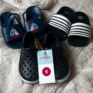 3 pair lot of boys’ sandals/slip ons-size 5
